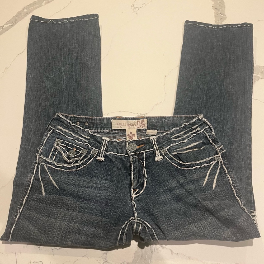 Y2K Laguna Beach Made In USA Stitched Low Rise Jeans Size 28 VTG 90’s Western